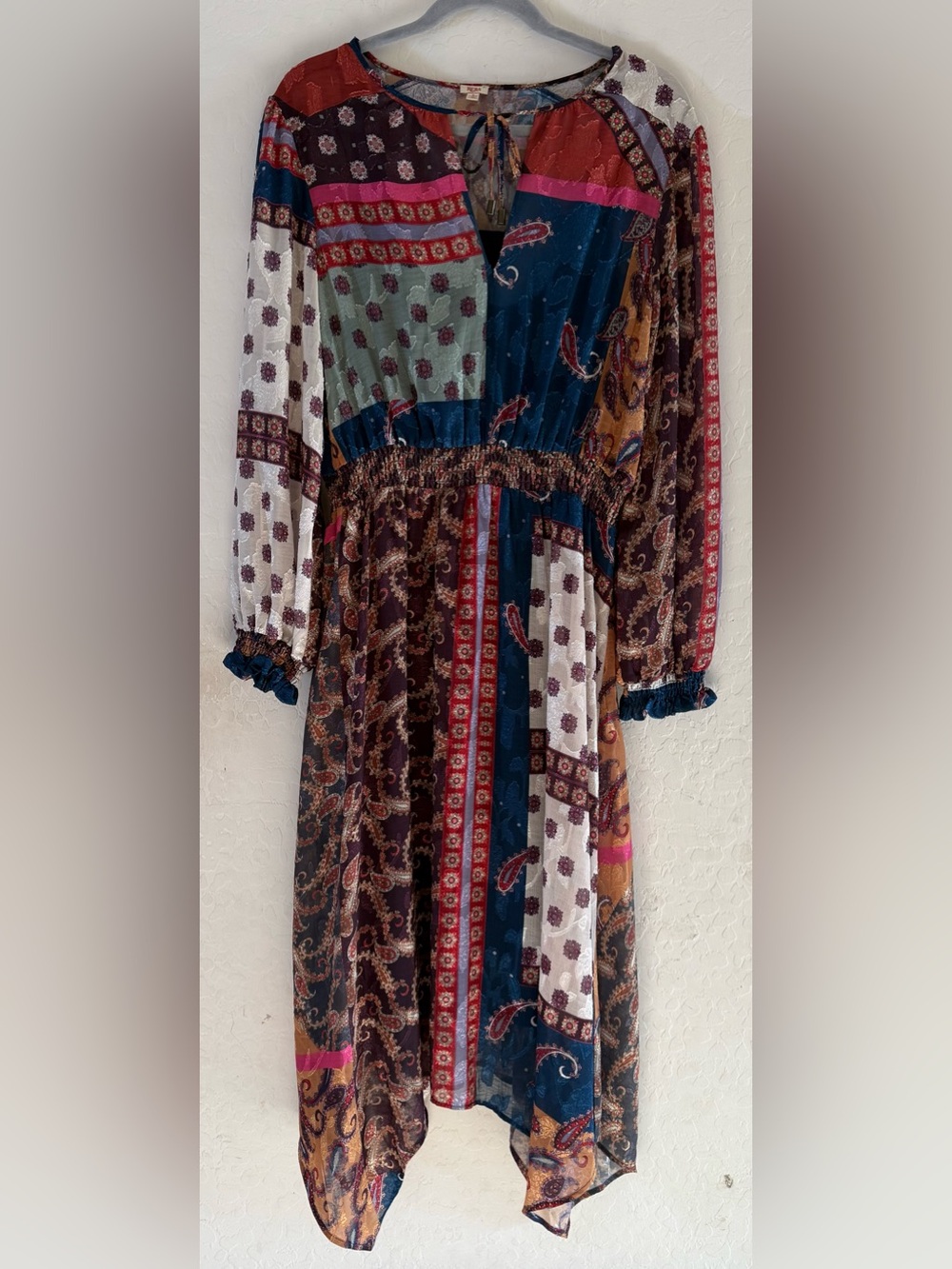 Reba, large, multicolored bohemian patchwork midi dress